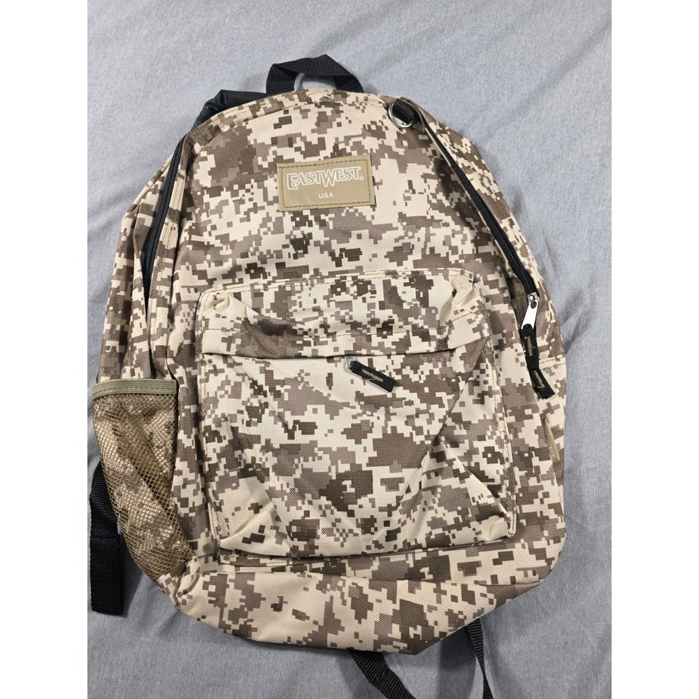NWOT East West‎ Digital Tan Camo Print Backpack Mesh Side Pocket 15x12x4